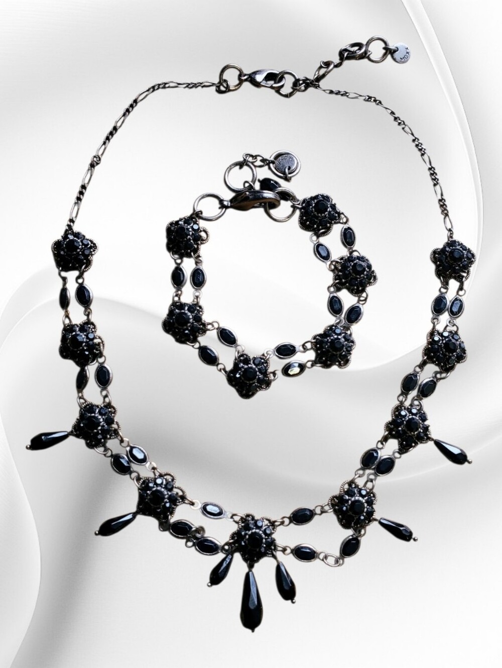 Mexx Vintage Gothic Black Beaded Necklace And Matching Bracelet Set MGXX
